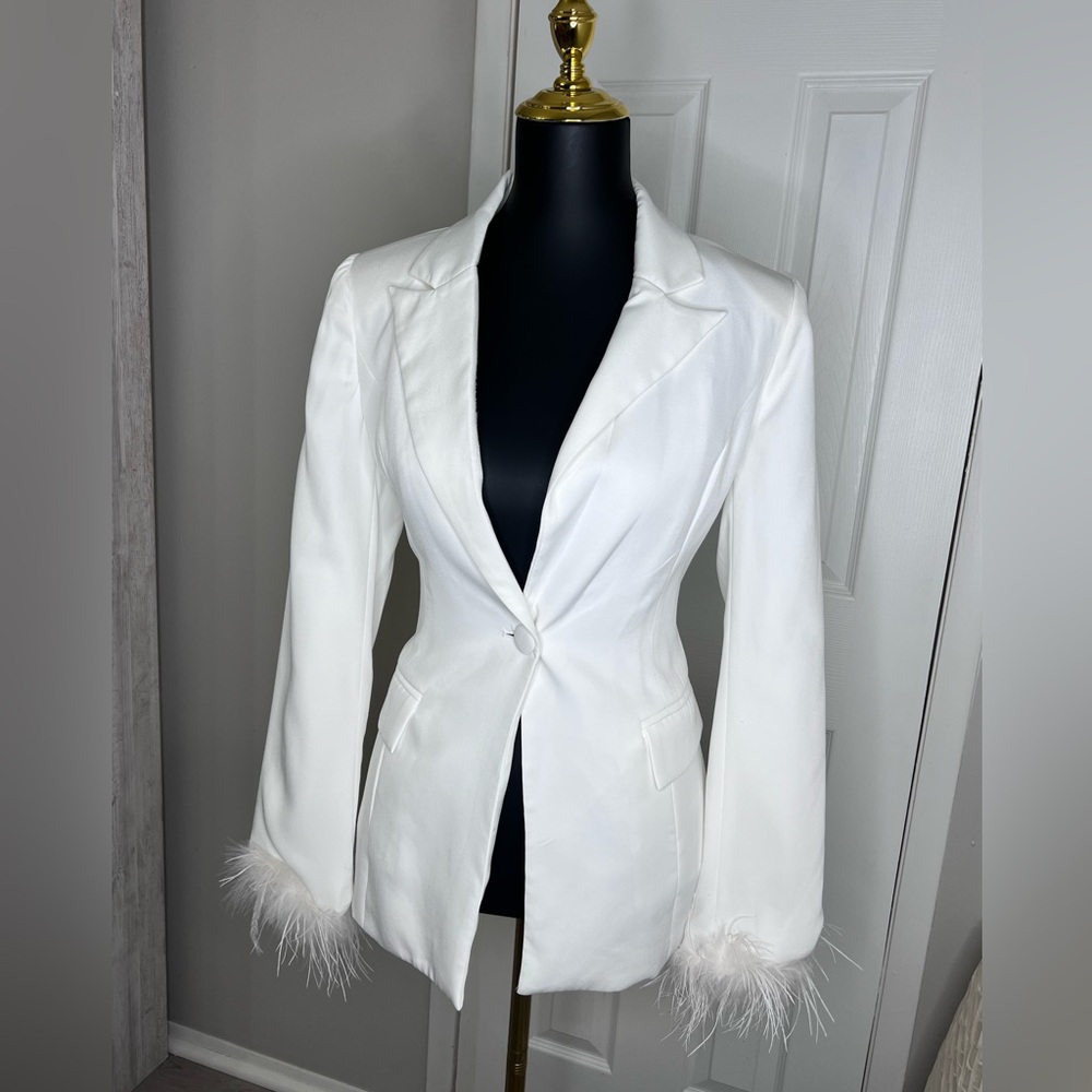 Windsor White Feather Trim Blazer